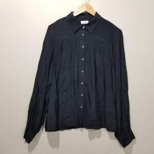 Ayr Shirt Womens XL Black Silk Viscose Button Front Long Sleeve Blouse Basic Top